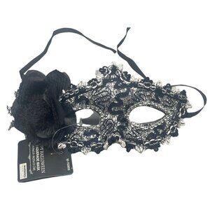 Happy Halloween Masquerade Mask costume sequin embellished floral black READ NEW